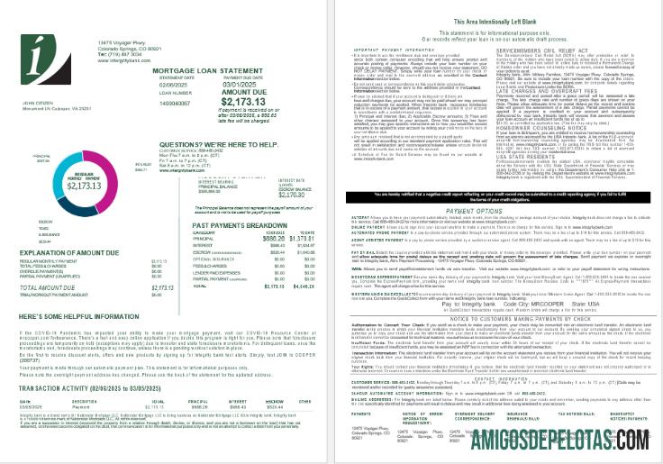 Declaração de empréstimo hipotecário do USA Integrity Bank em formatos Word e PDF, 4 páginas 1 2 exemplo